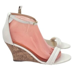 Lilly Pulitzer Jenna White Leather Cork Wedge Sandals Size 8 Stylish Comfortable